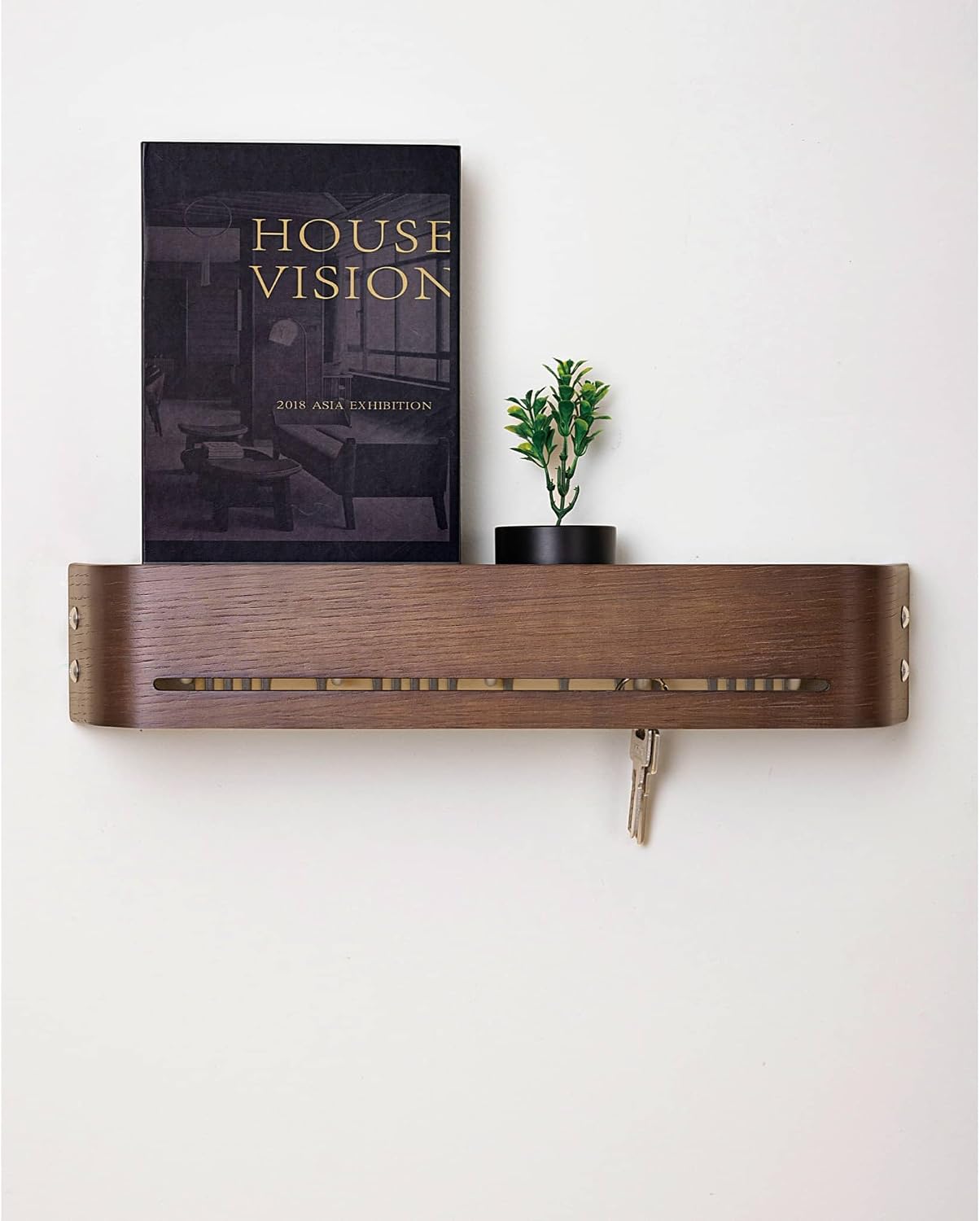 Key Holder Wall Mount with Shelf | 17 inch | Oak | 5 Retractable Hooks | Minimalist | Space-Saving | Modern Wall Coat Hooks | Wooden Key Rack for Entryway & Hallway