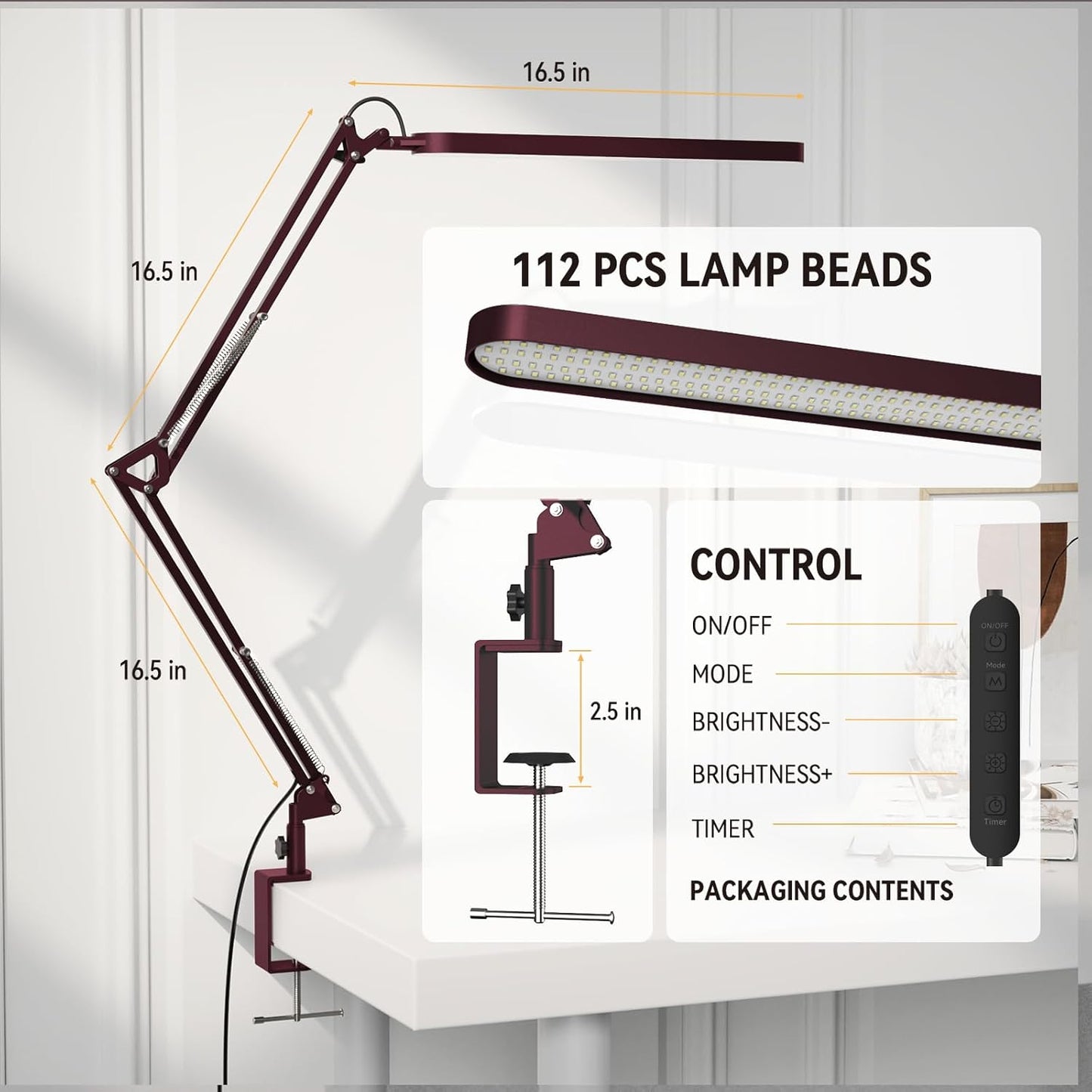 SKYLEO Desk Lamp for Home Office, Eye Comfortable LED Desk Light for Long Hours, Adjustable Swing Arm with Memory Function, Black