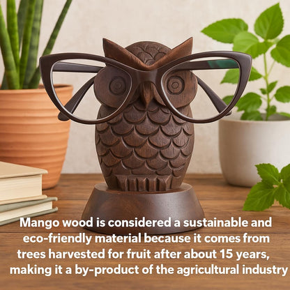 Birthday Gifts for Women Wooden Owl Glasses Holder Night Stand Reading Eyeglass Spectacle Retainer Gifts for Adults Women Men Him Her Mom Dad Car