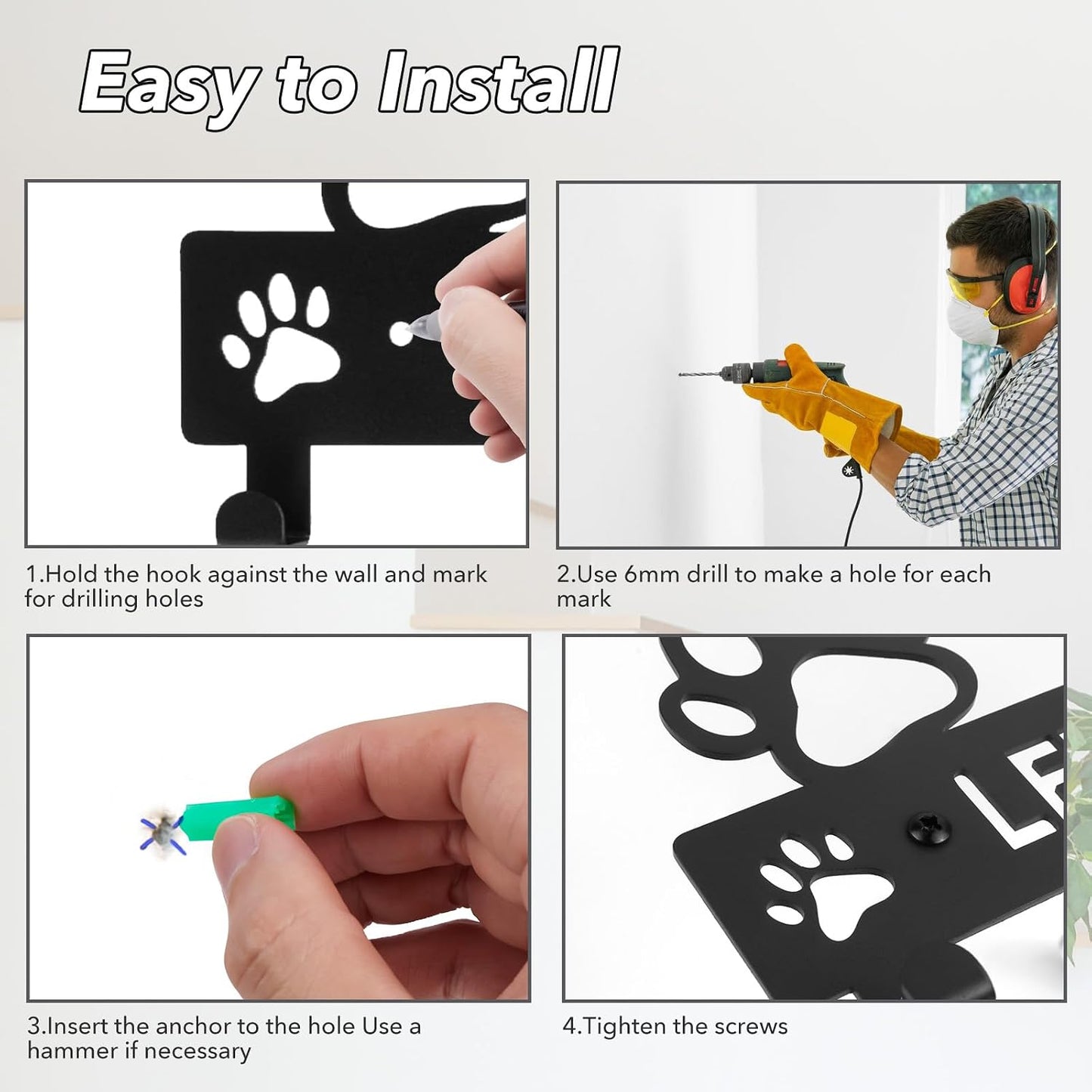 Iron Dog Leash Holder for Wall with 5-Hooks, Doorway Dog Hooks, Dog Accessory Holder