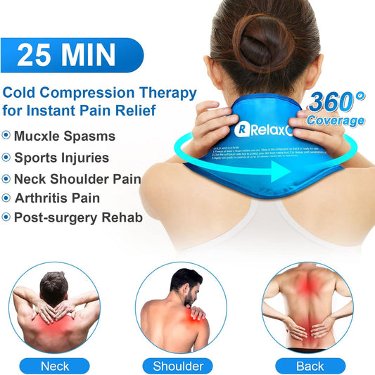 RelaxCoo Neck Ice Pack Wrap, Reusable Gel Ice Pack for Neck Shoulders, Cold Compress Therapy for Pain Relief, Injuries, Swelling, Bruises, Sprains, Inflammation and Cervical Surgery Recovery