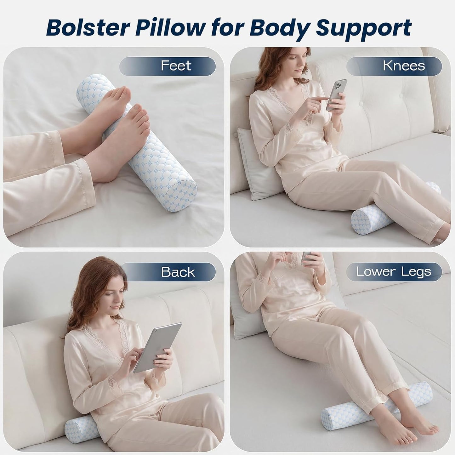 Neck Roll Pillow for Neck Pain Relief - Memory Foam Neck Support Pillow for Bed | Round Neck Pillow for Sleeping, 15.7 * 6 * 6 inch (Cool-Blue)