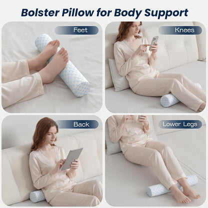 Neck Roll Pillow for Neck Pain Relief - Memory Foam Neck Support Pillow for Bed | Round Neck Pillow for Sleeping, 15.7 * 6 * 6 inch (Cool-Blue)