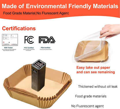Air Fryer Liners Disposable 9 Inch, 9 inch Air Fryer Liners 125 Pcs Large Square Air Fryer Paper Liners for 5QT 6qt 8QT Air Fryer, Non-stick Parchment Paper for Frying, Baking