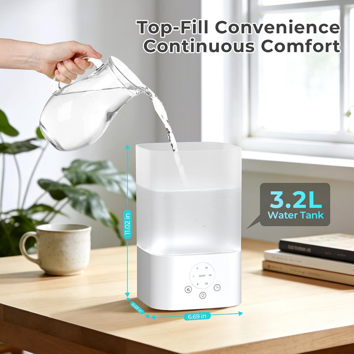 Cool Mist Humidifiers for Bedroom,3.2L Humidifiers for Baby Nursery＆Plants,7-Color Light,Oil Diffuser,Top Fill,360°Nozzle,Timer,24DB Quiet,BPA Free,Tap to Operate,White