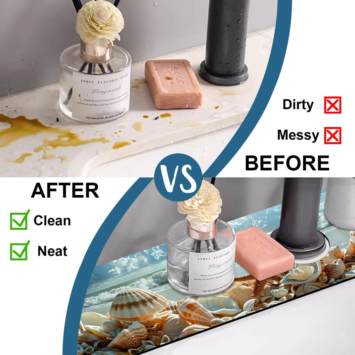 Faucet Mat for Kitchen Sink Absorbent Splash Guard Bathroom 23.5"X5.5"