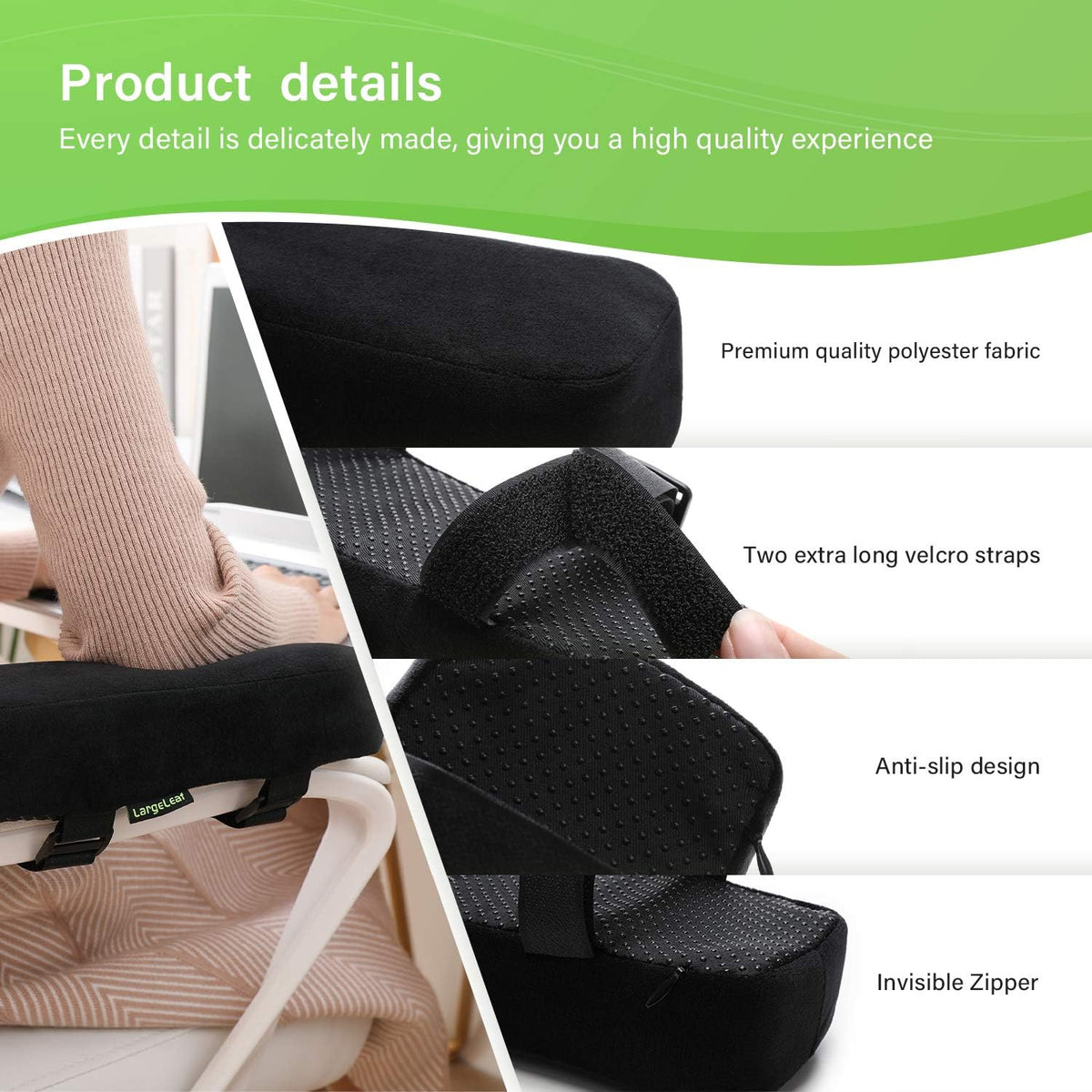LargeLeaf Extra Thick 2 inches Chair with Memory Foam Armrest Pads 2-Piece