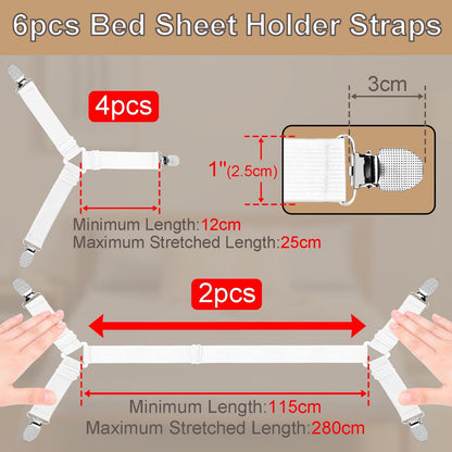 4 Pack Mattress Elastic Straps, Elastic Bed Sheet Holders for Corners Fitted Straps Clip Adjustable Bedsheet Grippers Mattress Sheet Corner Holders, Fitted Bedsheet Clip for Bedding Sofa Cover