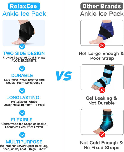 RelaxCoo Ankle Ice Pack Wrap for Swelling, Reusable Gel Ice Pack for Ankle Injuries, Cold Compress Therapy for Foot Pain Relief, Achilles Tendonitis, Plantar Fasciitis, Sprains