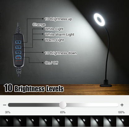 Clamp on Lamp, Desk Lamps, 8W Clip Light, Warm & Daylight & White Light 3 Colors, 10 Dimmable Illumination Modes (2 Pack)
