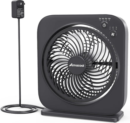 AMACOOL Table Fan, 12 inch Box Fan with 3 Adjustable Speeds & 8HRS Timer, Adjustable Angle Quiet Air Circulator, Desktop Fan for Bedroom Bathroom Kitchen Office, AC Adapter Included-Grey