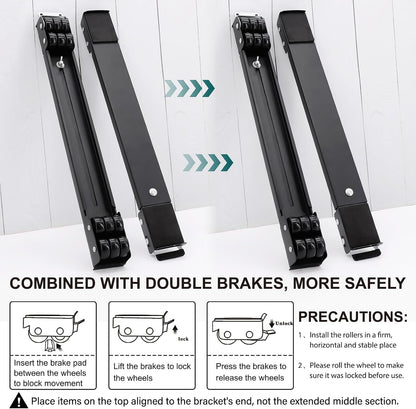 Extendable Furniture Appliances Rollers, Mover Tools for Moving, Black | 24 Roller & Brake Equipment for Heavy Washing Machine Refrigerator for Mobile Wheels Strong Base Stand Hold Up to 660 lb