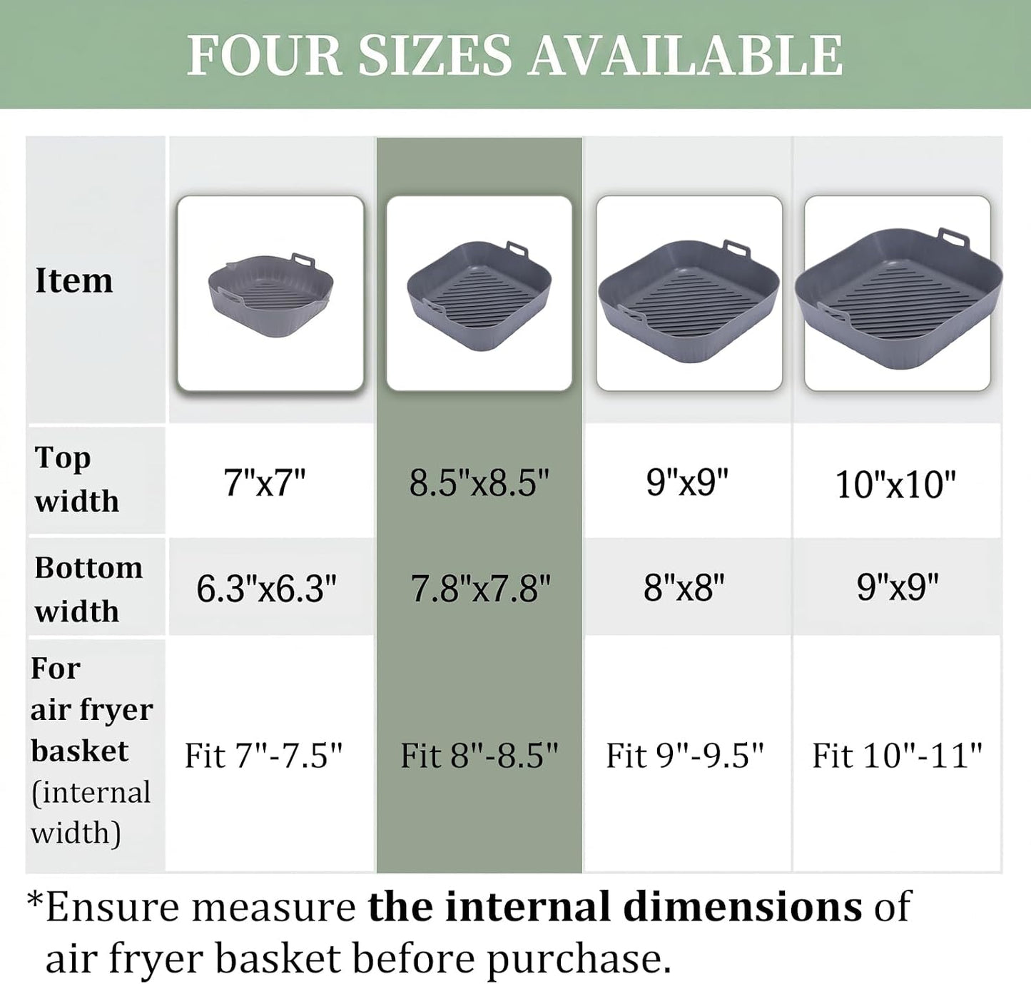 Golden Associate Silicone Liners Square for 8 to 8.5 inch Air Fryer, 2 Pcs Non-stick Food-grade Reusable Basket Baking Tray Airfryer Accessories
