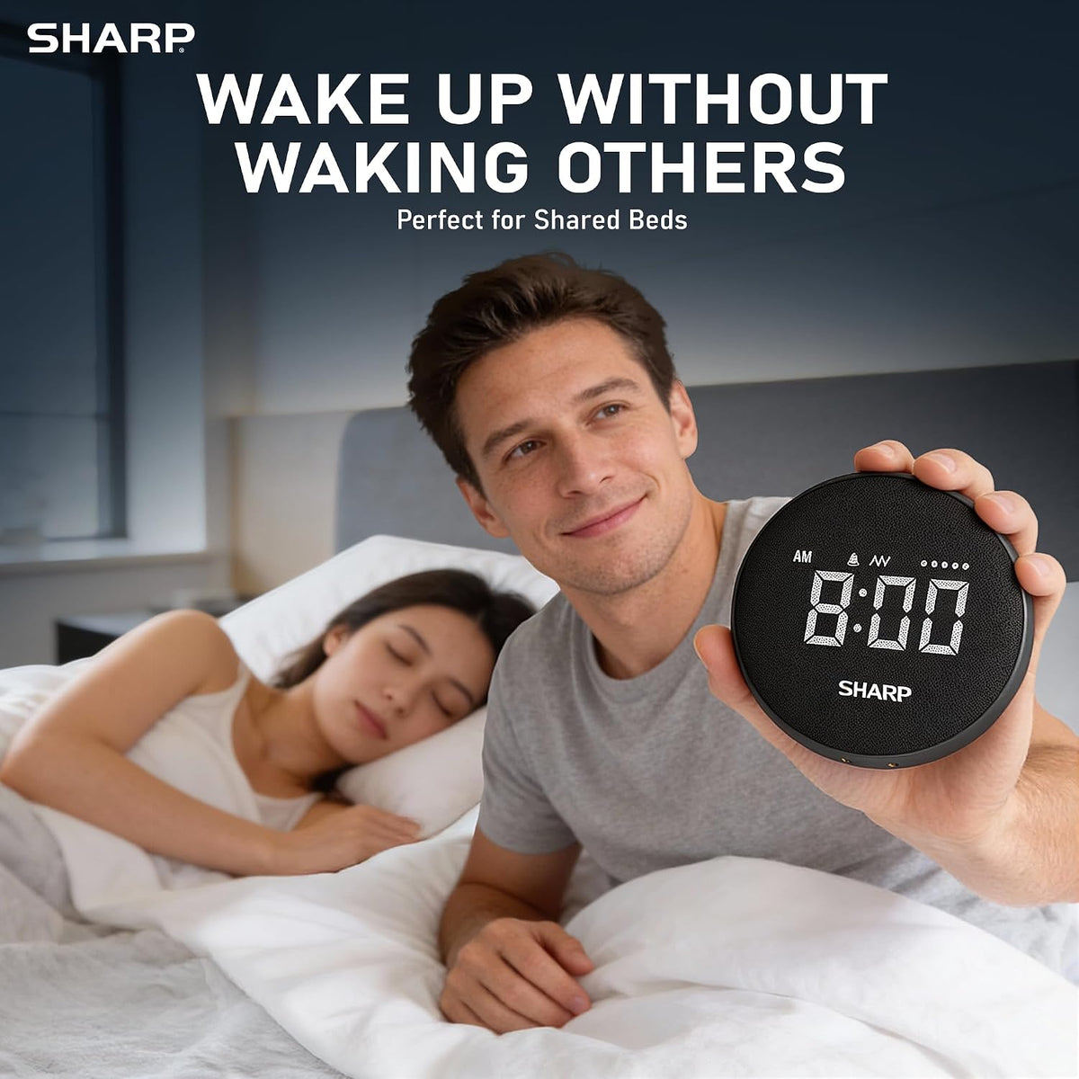 Sharp Vibrating Alarm Clock for Heavy Sleepers with Loud Bed Shaker