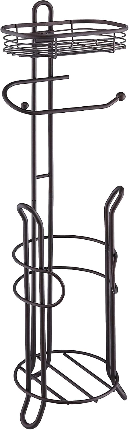 SunnyPoint Bathroom Heavyweight Toilet Tissue Paper Roll Storage Holder Stand with Reserve and Shelve, The Reserve Area Has Enough Space to Store Mega Rolls. (Chrome)