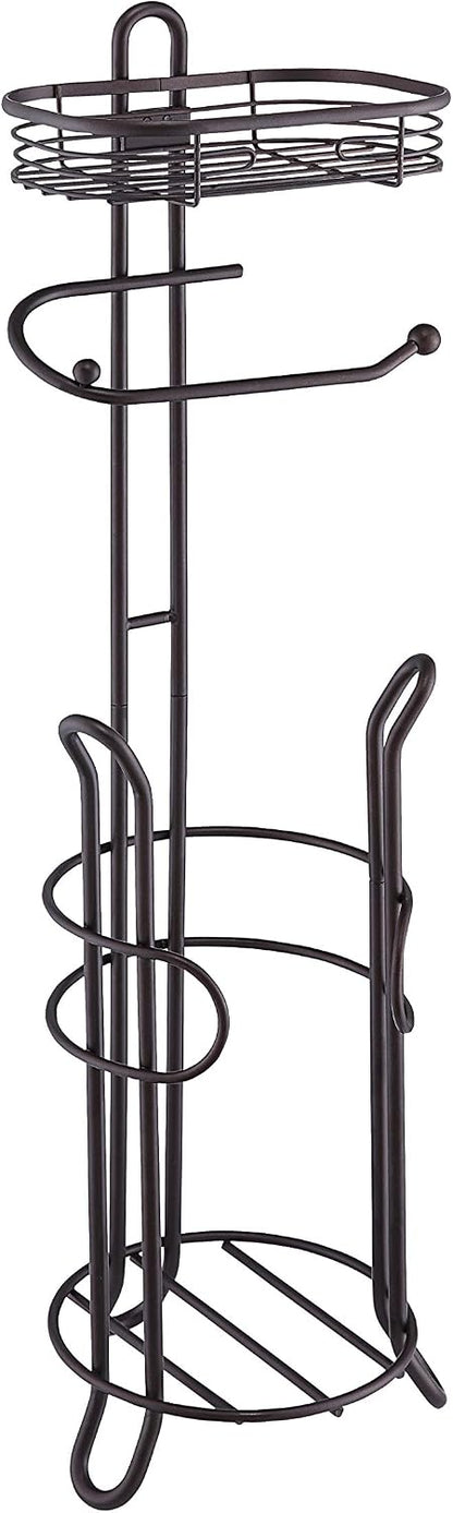 SunnyPoint Bathroom Heavyweight Toilet Tissue Paper Roll Storage Holder Stand with Reserve and Shelve, The Reserve Area Has Enough Space to Store Mega Rolls. (Chrome)