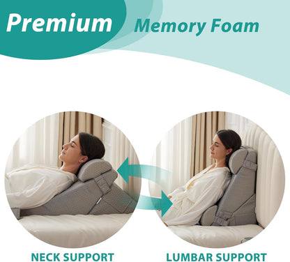 Bedluxe Wedge Pillow Headboard, 3PCS Orthopedic Bed Wedge Pillows Set for After Surgery, Adjustable Pillow Wedge for Acid Reflux&Back Pain Relief, Sleeping, Back Pillow for Bed Sitting Up, White/Grey