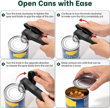 Beneno Side Cut Manual Can Opener, Smooth Cut with No Sharp Edges, Black