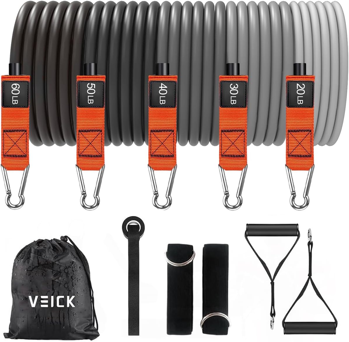 VElCK Resistance Bands Set with Handles for Exercise, Workout and Home Gym | 100% Natural Latex, 10-150LBS, Versatile for Yoga, Pilates, Strength, Home Gym