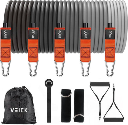 VElCK Resistance Bands Set with Handles for Exercise, Workout and Home Gym | 100% Natural Latex, 10-150LBS, Versatile for Yoga, Pilates, Strength, Home Gym