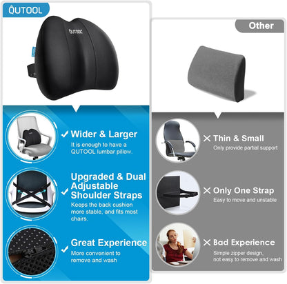 QUTOOL Lumbar Support for Office Chair Pressure Relief Improve Posture | Ergonomic Lower Back Support Pillow with Adjustable Straps,High-Density Memory Foam,Washable Cover,Long Sitting Comfort