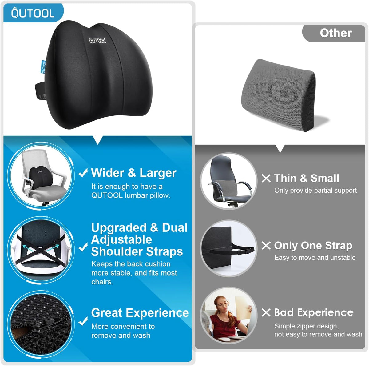QUTOOL Patented Lumbar Support for Office Chair Pressure Relief