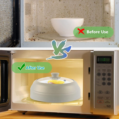 Microwave Splatter Cover for Food,10.5 Inch Collapsible Silicone and Glass Cover Splatter Guard Lid, Microwave Cover with Steam Vent,Food Grade,Dishwasher Safe