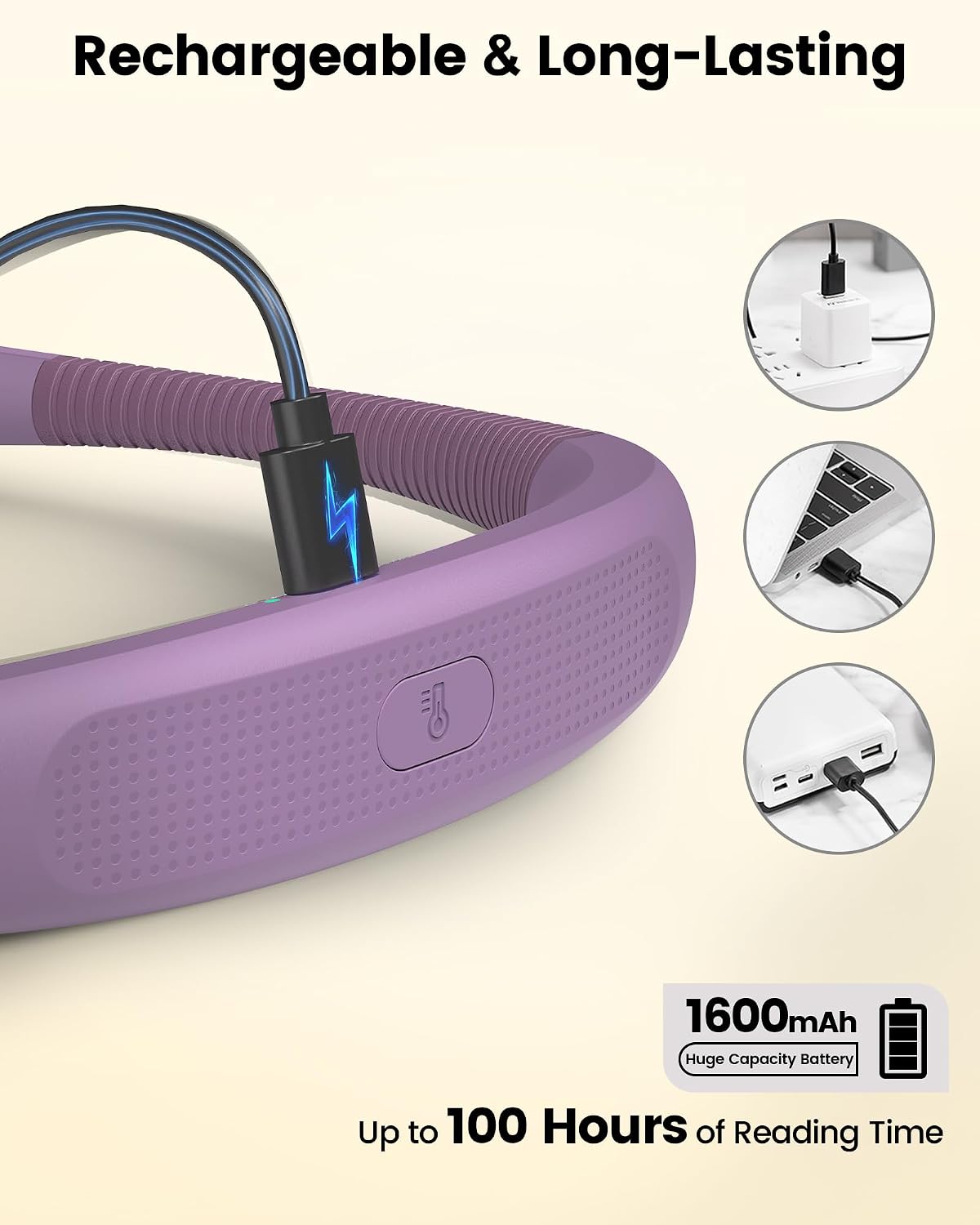 Glocusent Bendable Neck Light, 100 Hours Reading Light for Book Lover Gifts | Hands-Free, Knitting, Crafting, Repairing, 5-Color, Stepless Dimming, Ergonomic, Rechargeable, Eye Care, Sleep Aid, Traveling