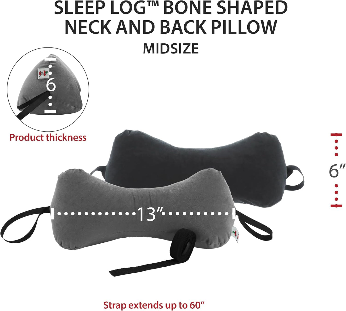 Sleep Log Ergonomic Neck & Travel Pillow for Pain Relief & Support, Full BK | Bone-shaped pillow provides adjustable support for the neck, back, knees, or legs while traveling, sitting, or sleeping.