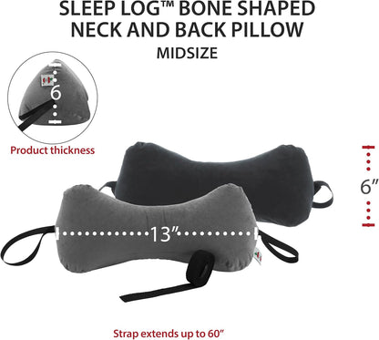 Sleep Log Ergonomic Neck & Travel Pillow for Pain Relief & Support, Full BK | Bone-shaped pillow provides adjustable support for the neck, back, knees, or legs while traveling, sitting, or sleeping.