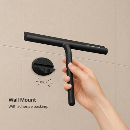 Minismus Shower Squeegee with Magnetic Hook - Silicone Window Wiper with Adhesive Wall Mounted Hanger - Shower Squeegee for Glass Doors - Rubber Squeegee - Shower Glass Cleaner (8.25 inches, Black)