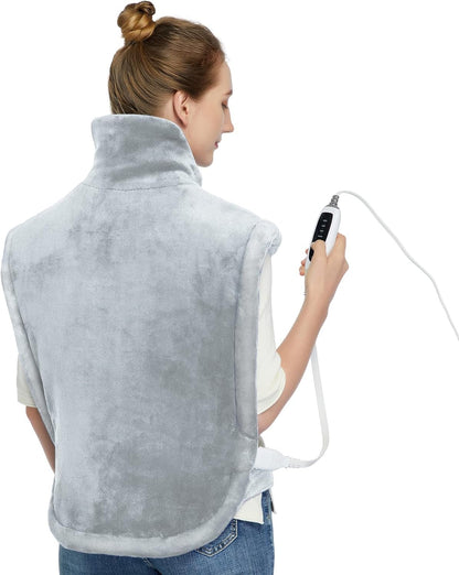 CAROMIO Massaging Heating Pad for Back Pain Relief, Neck and Shoulders