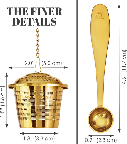 Tea Infuser Set of 2 with Tea Scoop & Drip Trays - 304 Stainless Steel Ultra Fine Mesh Loose Leaf Tea Strainer, Reusable Tea Steeper Basket for Rooibos, Green, Black, Herbal & Oolong Tea, etc