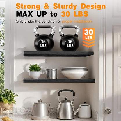 BAYKA Rustic Brown Floating Shelves 22.5in, Set of 2, Wall Mount Wood Shelf | Easy Install, 22lbs Max Load, Hidden Bracket, for Bathroom Bedroom Living Room or Kitchen, Hanging Shelf Book Decor Storage