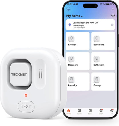 TECKNET WiFi Water Leak Detectors, Leak & Drip Alert with APP Push and Sound Alarm, Smart Water Sensor with 120dB Adjustable Alarm, for Home Kitchen Bathroom Basement (2 Pack, Battery Included)