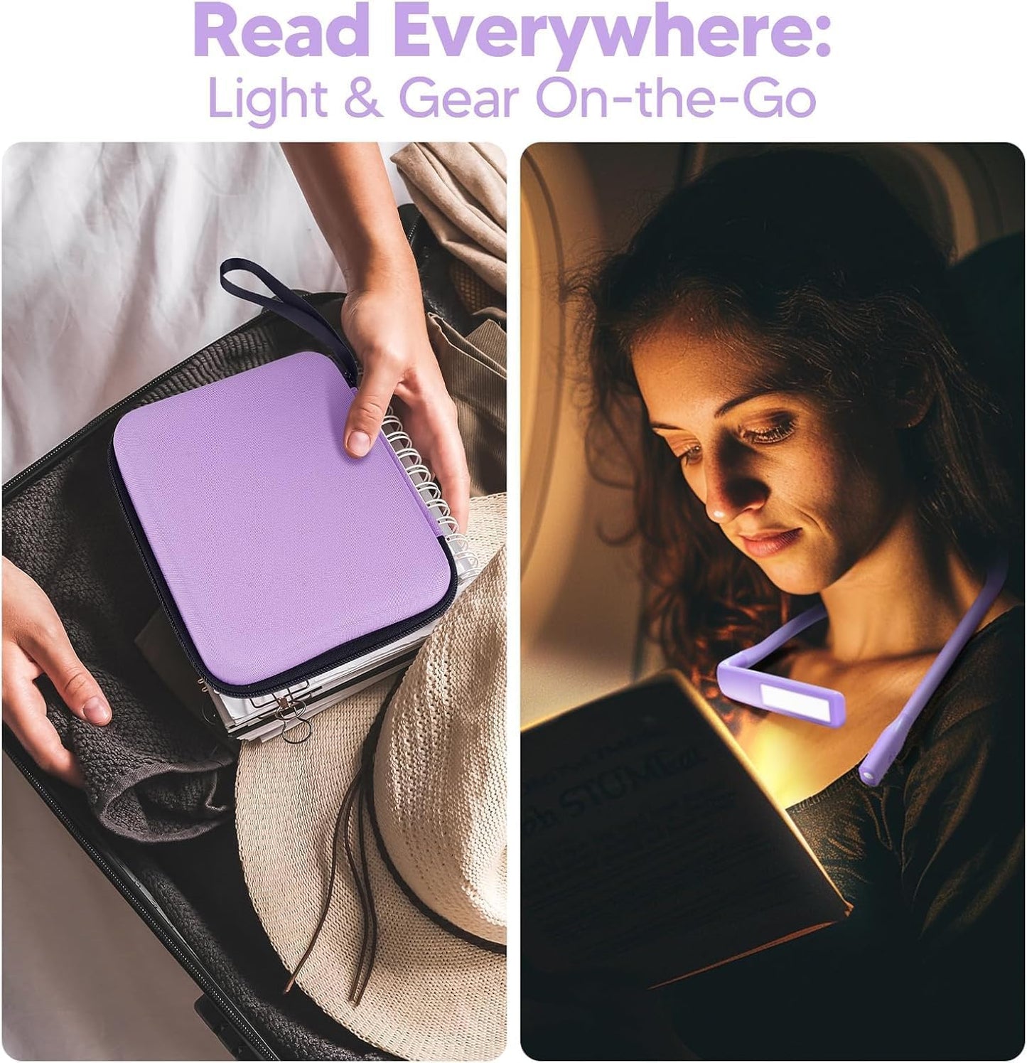 Neck Reading Light Book Lovers Gifts, Rechargeable 80Hrs Eye-friendly 3 Colors & Stepless Dimming Book Light for Reading, Christmas Stocking Stuffers for Men Women Camping Knitting Crochet Accessories
