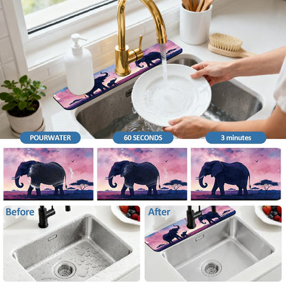 2Pcs Peonies Kitchen Sink Splash Guard Faucet Mat Vintage Florals Faucet Mat For Bathroom Kitchen 5.5x23.6In