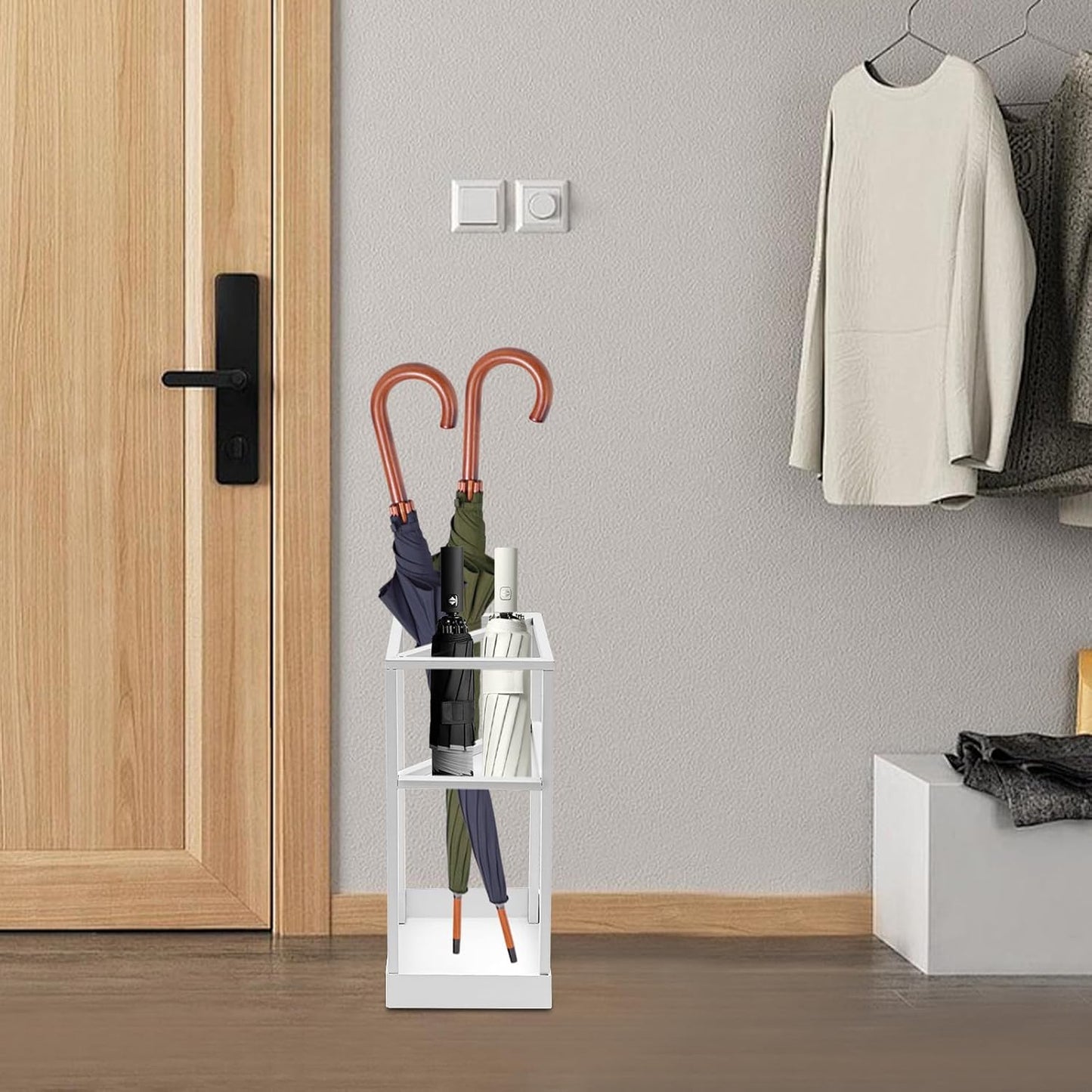 Umbrella Stand Indoor, 20.87 Inch Freestanding Metal Umbrella Holder with Bottom Drip Tray, Modern Entryway Umbrella Rack, Compact Umbrella Storage Rack for Lobby, Front Hall, Corridor (Golden)