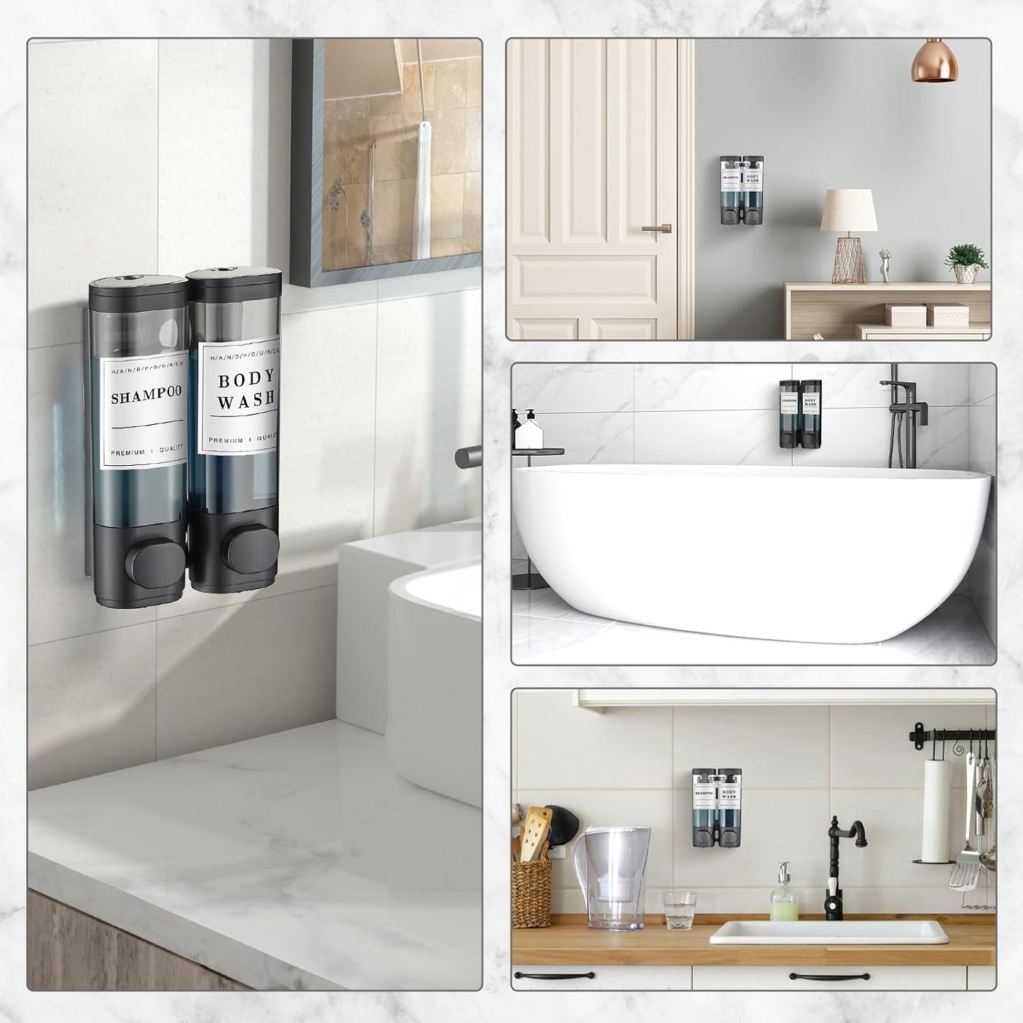 Shampoo and Conditioner Dispenser,Shower Soap Dispenser 3 Chamber No Drill Wall-Mounted Shampoo Dispenser for Shower Wall Mounted Shower Dispenser for Bathroom Hotel Large Capacity,Black