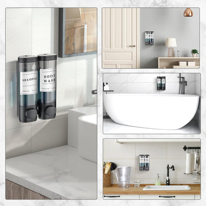 Shampoo and Conditioner Dispenser,Shower Soap Dispenser 3 Chamber No Drill Wall-Mounted Shampoo Dispenser for Shower Wall Mounted Shower Dispenser for Bathroom Hotel Large Capacity,Black
