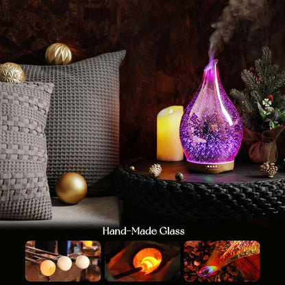 Porseme 280ml Remote Essential Oil Diffuser 3D Glass Ultrasonic Mist 7H | Elegant Handmade Glass Aroma Diffuser with 7-color LEDs, Quiet Aromatherapy and Safe Auto Shut-off, Perfect for Gifts