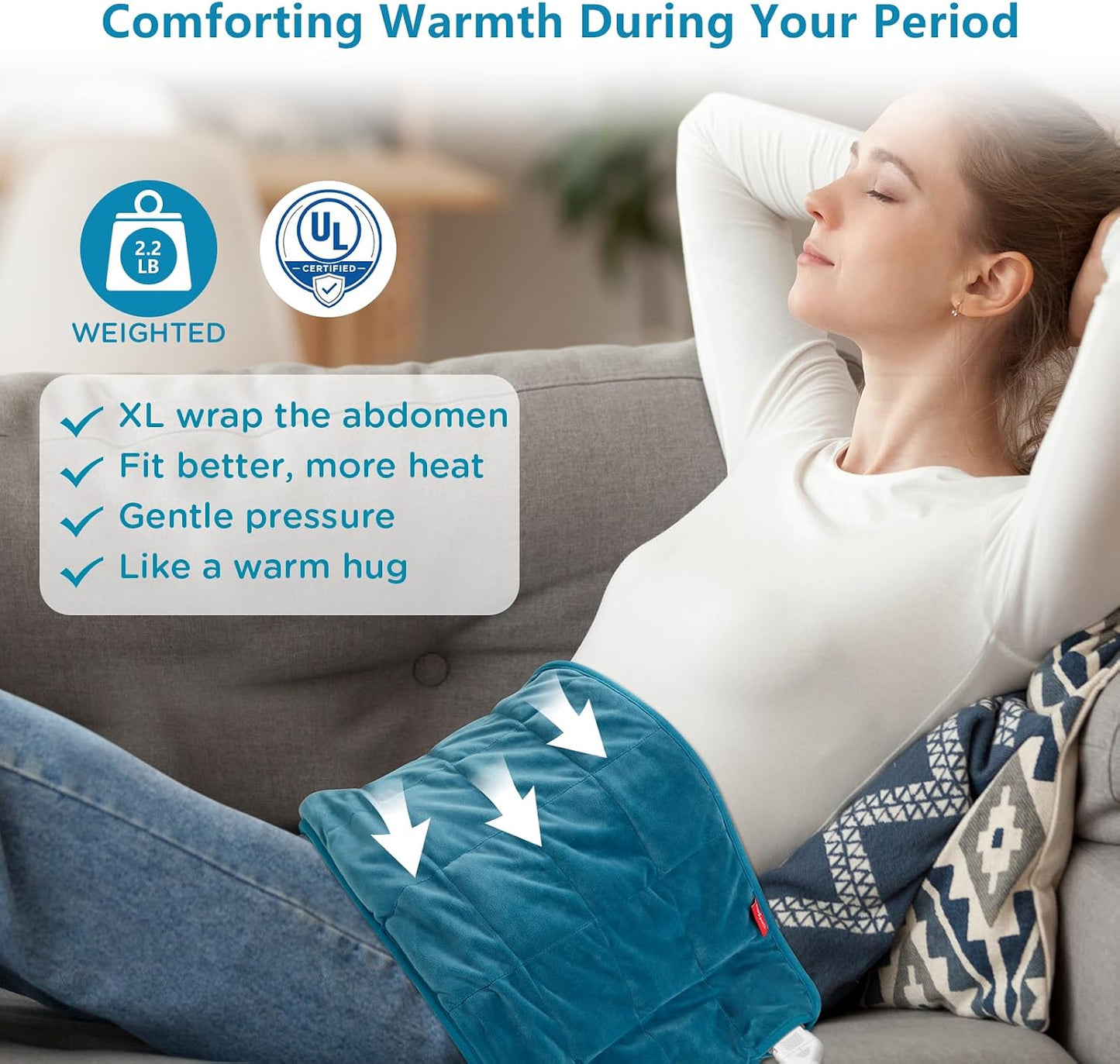 Comfytemp Weighted Heating Pad for Back & Period, FSA Eligible Electric Heat Pad, Birthday Gift for Women Men Mom Dad & Father Day Gifts, 2.2 lb HSA Neck Shoulder Heated Pad, 2H Auto-Off, 12x24, Blue