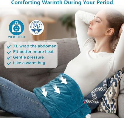 Comfytemp Weighted Heating Pad for Back & Period, FSA Eligible Electric Heat Pad, Birthday Gift for Women Men Mom Dad & Father Day Gifts, 2.2 lb HSA Neck Shoulder Heated Pad, 2H Auto-Off, 12x24, Blue