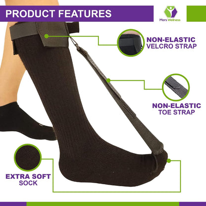 MARS WELLNESS Plantar Fasciitis Stretch Night Sock - For Pain Relief from Plantar Fasciitis and Achilles Tendonitis - Black - XS