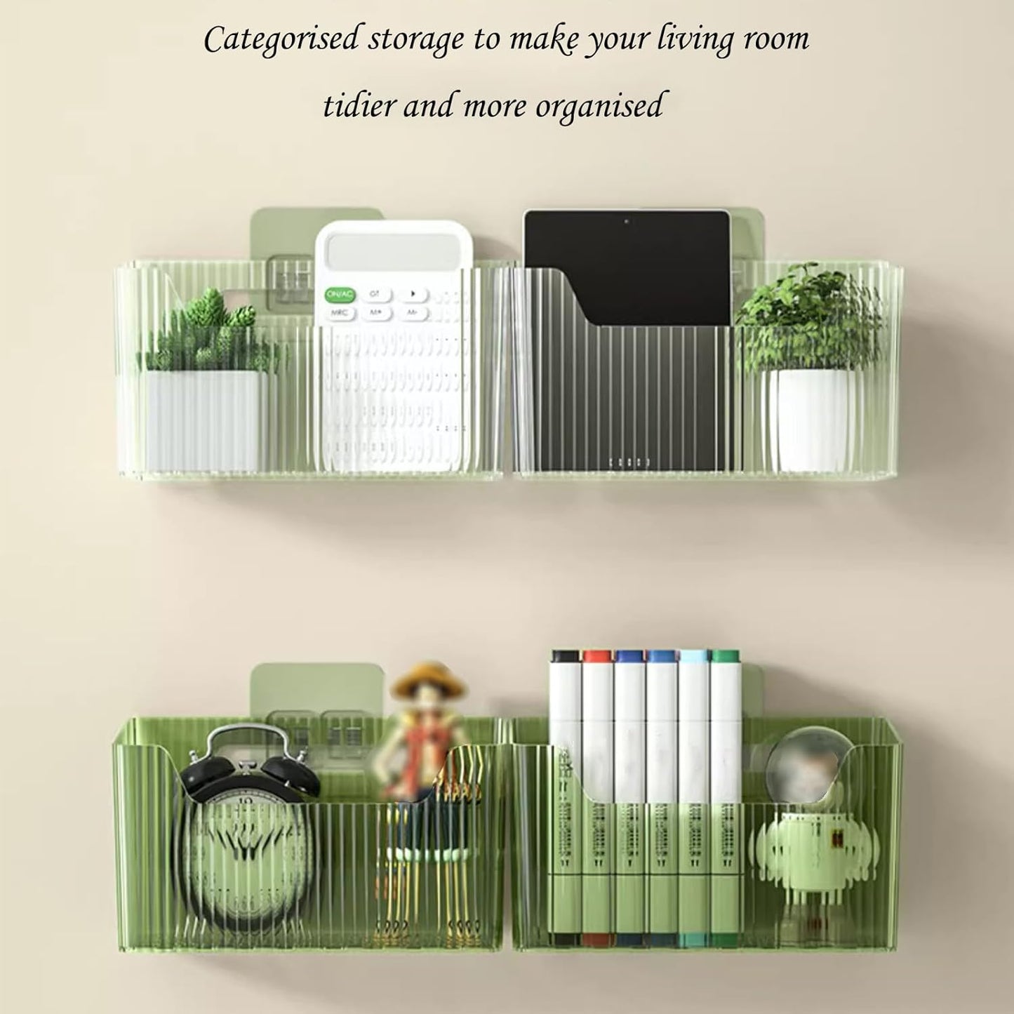Lae Nuvole 2Pcs Storage Organizer Bins, Wall Shower Toothbrush Caddy, Clear | with Dividers & 4 Adhesive Pads, No Drill, Renter Friendly, BPA-Free PET, Fits Bathroom, Apartment, RVs, Cabinet/Pantry Door