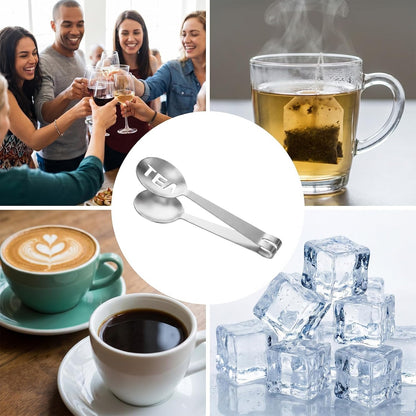 2PCS Tea Bag Squeezer, Stainless Steel Tea Spoon for Sugar Cubes, Essential Bar Accessory, Infuser Spoon & Tongs