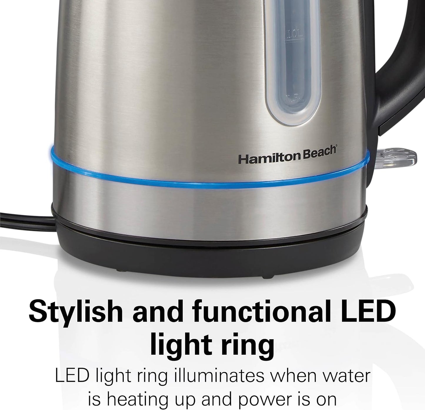 Hamilton Beach 1.7 Liter Electric Tea Kettle, Water Boiler & Heater | Fast Boiling 1500 Watts | BPA Free | Cordless Serving | Auto-Shutoff & Boil-Dry Protection | LED Light Ring | Stainless Steel