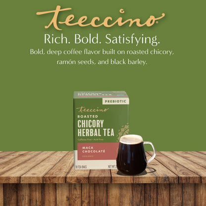 Teeccino Herbal Tea Sampler Assortment - 12 Tea Bags - Maca Chocolaté, French Roast, Hazelnut, Vanilla Nut - Roasted Caffeine Free Herbal Tea, Prebiotic for Natural Energy