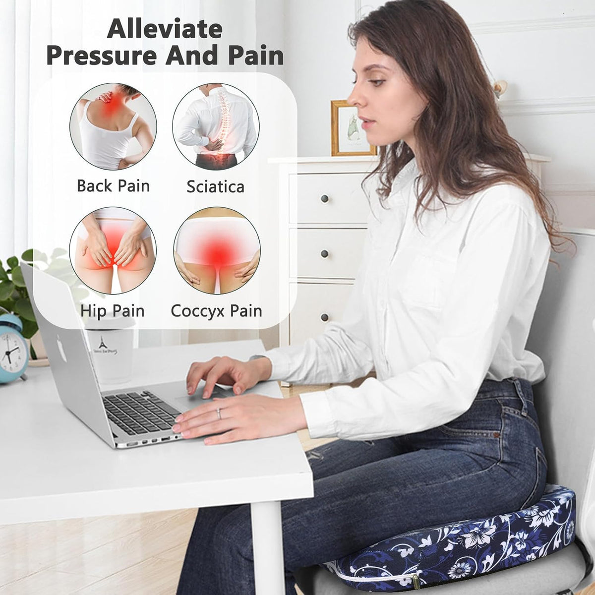 Tailbone Pain Relief Cushion, Memory Foam Seat Cushion for Coccyx Sciatica Pain Pressure Relief Office Desk Chair