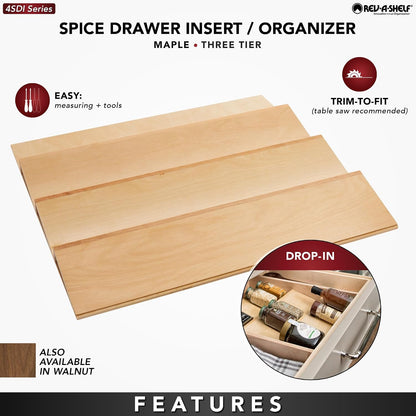 Rev-A-Shelf Walnut Trim-to-Fit Spice Drawer Insert Organizer
